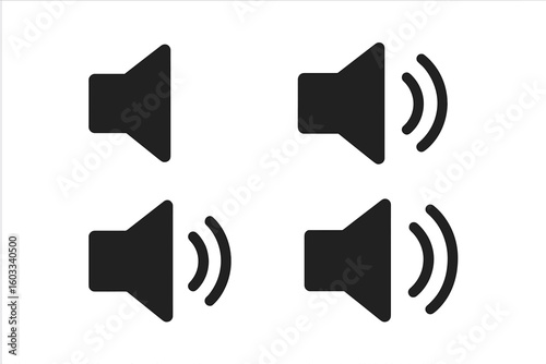 Speaker icons set with volume symbols and loudspeaker illustrations, transparent PNG and vector designs for audio controls, multimedia, sound technology, and communication