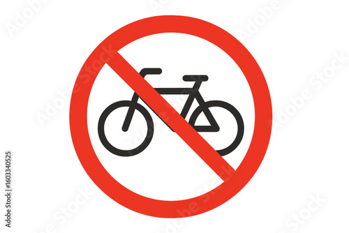 No Bicycles Allowed Sign, Prohibition Road Symbol, Stop Cycling Vector Illustration, Red Circle with Diagonal Line, Bike Ban, Traffic Control, Safety Regulation, Urban Street Warning