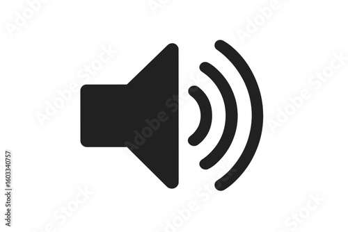 Speaker Volume Icon. Loudspeaker Symbol. Sound Waves Signal. Audio Music Button. Black Isolated Speaker with Volume Wave. Sound Notification Symbol. Modern Flat Vector Illustration