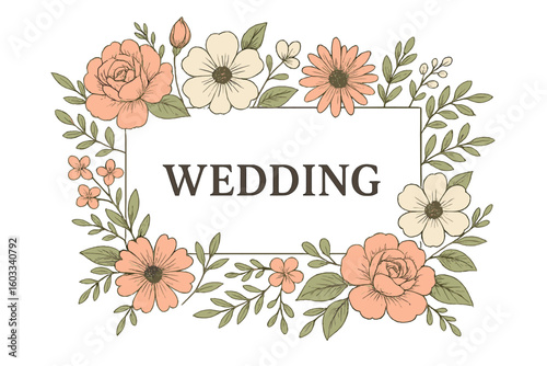 Elegant wedding concept with delicate flowers, stylish vector design for greeting cards, invitations, envelopes, transparent PNG and vector illustration, floral decor for special occasions