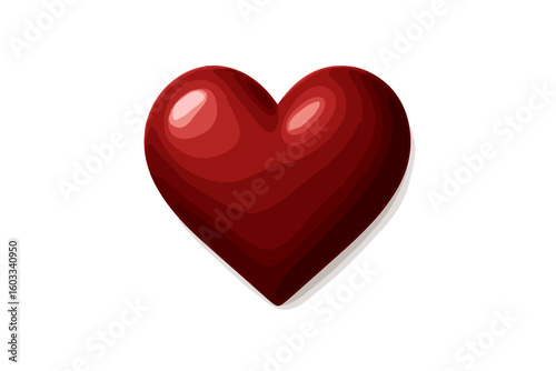 3D dark red heart love symbol for Valentine's Day. Romantic greeting card element. Glossy, realistic icon of passion and affection. Isolated vector illustration graphic design.