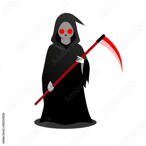 A cartoon grim reaper with scythe for halloween or spooky themes