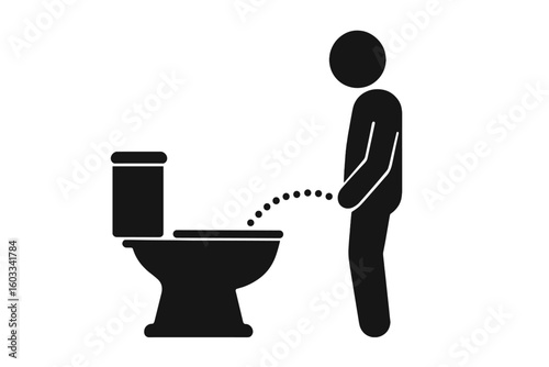 Man urinating in toilet bowl vector icon. Person peeing in restroom pictogram. WC symbol. Health concept for prostate problems, frequent urination, bladder issues, incontinence.