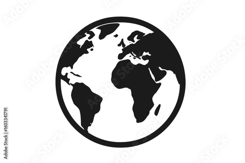 Earth globe icon vector. Simple planet symbol. World map silhouette. Concept for global business, international travel, ecology, environment, and conservation.