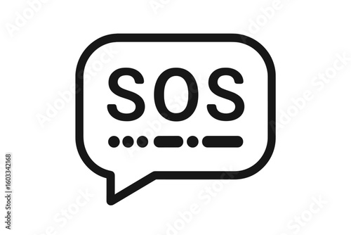 SOS Emergency Icon with Speech Bubble and Morse Code – Communication Symbol, Distress Signal, Black Line Vector, Isolated Transparent Background, Call for Help Alert Concept