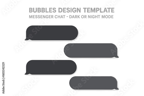Message chat bubbles for messenger. Dark or night mode UI design template. Vector speech bubble for text, communication, sms, and social media. Dialogue box mockup illustration.