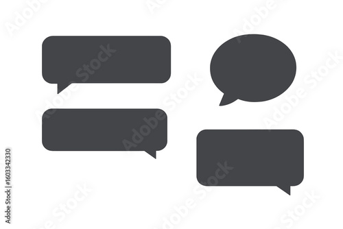 Vector chat bubbles for messenger UI. Dark mode message balloons design template. Empty speech bubble for social media dialogue. Night mode text icon set on transparent background.