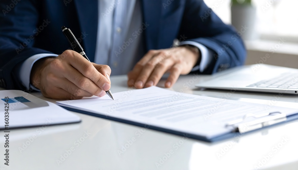 Close-up of a person signing a document Close-up of a person signing a document