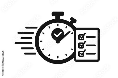 Express delivery concept. Timer icon for speed and fast time symbol. Stopwatch and checklist for service and shipping. Quick survey, fast planning, and clock icon for efficiency.