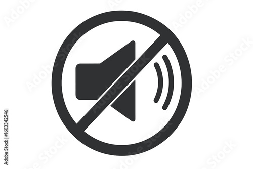 Mute icon vector. No sound symbol. Silent mode button. Volume off sign. Audio speaker muted pictogram for user interface, app, video. Forbidden noise quiet concept.
