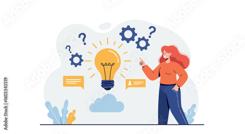 Creative problem solving concept with woman and lightbulb