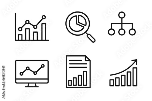 Data analysis and business analytics line icon set. Collection of infographic elements for statistics, market research, financial report, and growth presentation. Vector icons.