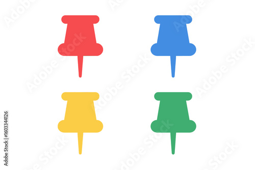 Pushpin flat icons set. Pointer of location on the map. Map pins collection. Indicative marker for applications, websites. Vector elements for navigation and GPS design.