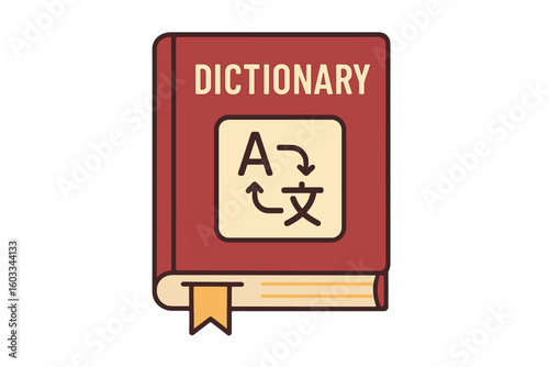 Dictionary for language translation. Translate vocabulary symbol. Foreign language study concept. Education, learning, reading, literature, encyclopedia. E-book vector icon.