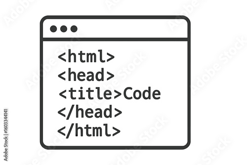 HTML code icon. Web development concept. Browser window. Programming language symbol. Website source code. Front-end development. Coding pictogram. Simple line vector icon.
