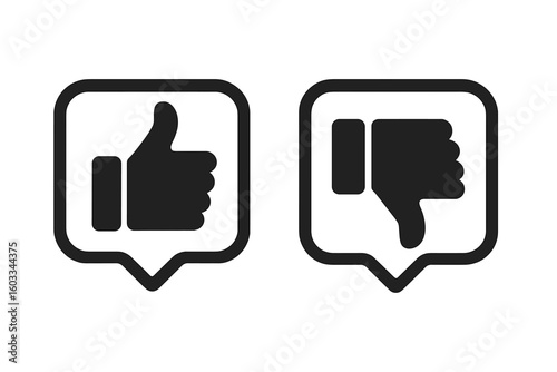Thumb Up and Thumb Down Flat Icons, Like and Dislike Symbols, Yes and No Voting Concept, Feedback Buttons, Positive and Negative Choices, Transparent Background Vector Illustration