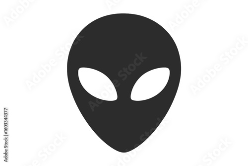 Simple alien head icon. Extraterrestrial face symbol for sci-fi and cosmic themes. UFO humanoid creature vector logo for apps and websites. Flat design graphic.