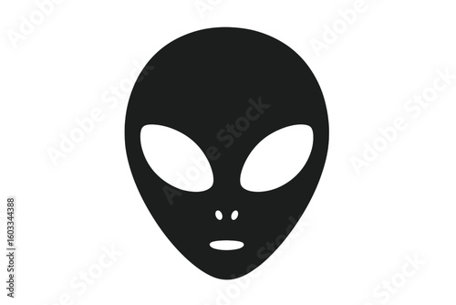 Extraterrestrial alien face vector icon. Classic grey alien head symbol for science fiction themes. UFO, space, and cosmic concept for app or website logo design.