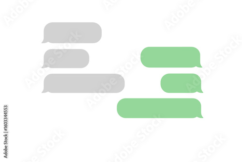 Vector message bubbles for chat app. Smartphone messenger conversation interface. SMS speech bubble dialog for social media. Communication design element illustration.