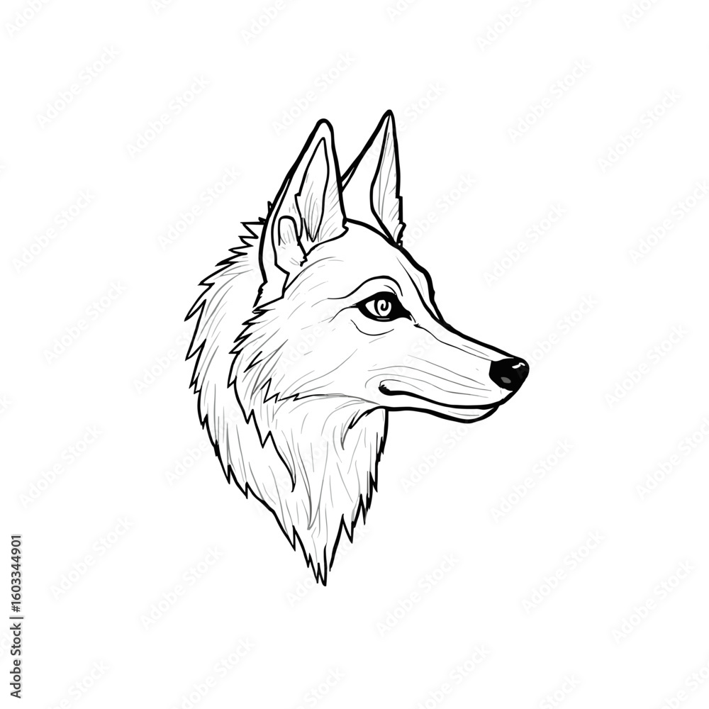 Naklejka premium Line art of a wolf's head, symbolizing strength and wilderness, in a detailed design