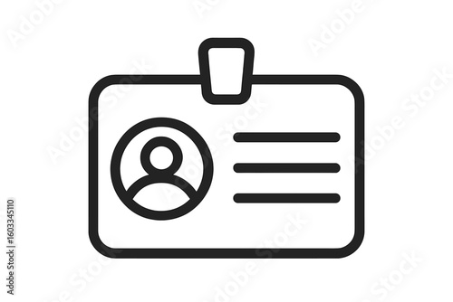 Identification card icon. Vector line art of an ID badge for identity and security. Employee pass, name tag, or access card symbol. Flat design for personal data or user profile.