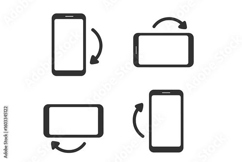 Rotate smartphone icon set vector illustration. Turn mobile phone symbol, device screen rotation from portrait to landscape orientation. UI, UX element for web, mobile app.