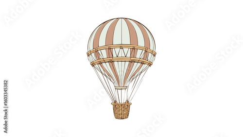 Hot Air Balloon Illustration Ascending with Wicker Basket 