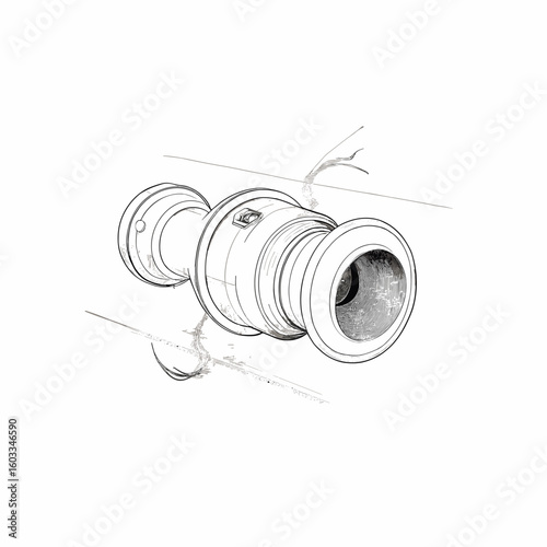 Sketch of a camera lens, symbolizing photography and creativity, in a detailed design