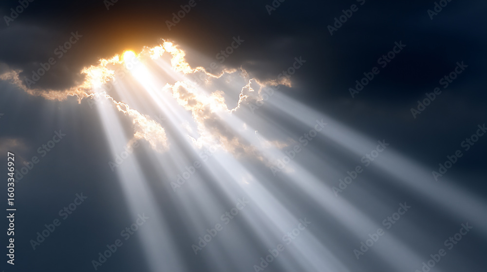 Obraz premium soft golden light breaking through dark, textured clouds in an abstract landscape