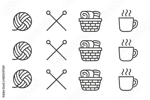 Set minimal stroke vector hygge cozy outline icons prompt collection line contour