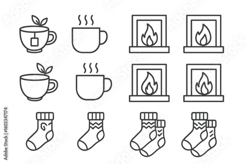 Contour icon line stroke set cozy symbol icons collection prompt hygge outline