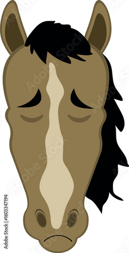 vector illustration character face horse cartoon, with a sadness and regret expression