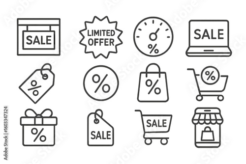 Outline icon contour line seasonal minimal vector sale prompt stroke set icons