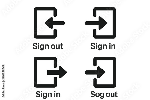 User Authentication and Login Logout Icons. Modern Online Access and Sign Out Interface Symbols. Computer Security Concept. Sign In, Sign Out Vector Illustration. Arrow and Doorway Icon Set Isolated.