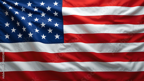 Detailed full-frame photograph of a rippled American flag; patriotism and Americana