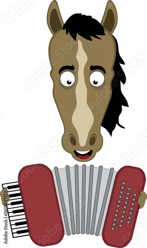 vector illustration character face horse cartoon, playing musical instrument accordion