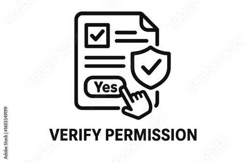 Verify permission request icon, flat vector illustration on transparent background, digital security approval concept, user authorization graphic for technology and business designs