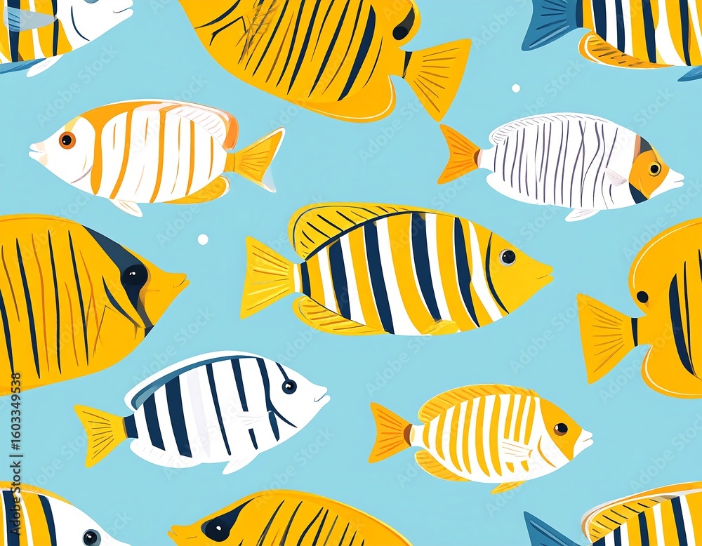 Naklejka premium Colorful fish pattern on a light blue background (2)