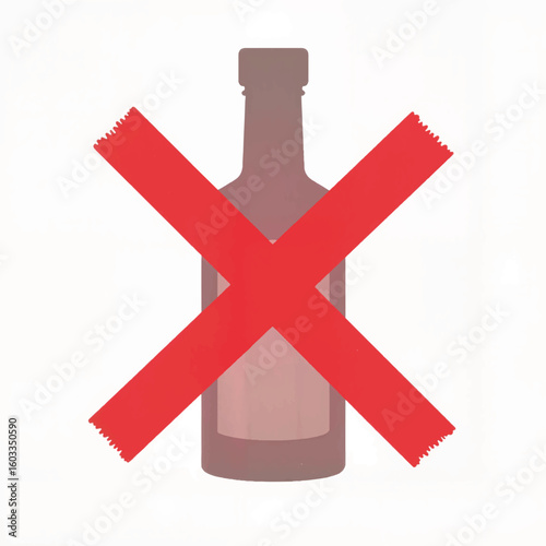 Alcohol bottle with a prohibition symbol in minimal style  