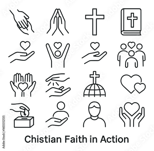 Minimalist christian symbols: faith, community, and love in line art icons