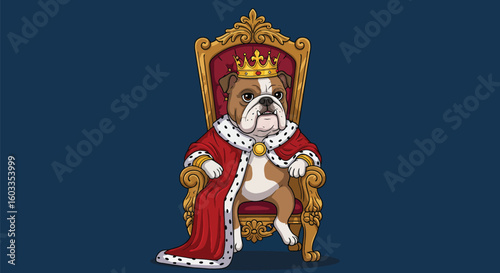 Royal Bulldog Sitting on a Throne