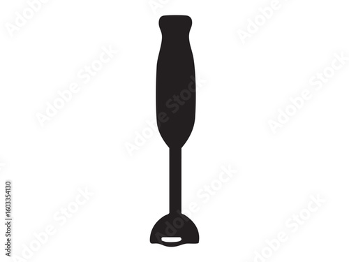 Black silhouette of immersion blender, isolated on white background. concept of kitchen appliance, cooking tool, food preparation, icon, logo, design element