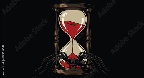 Spider with Red Sand Hourglass Illustration