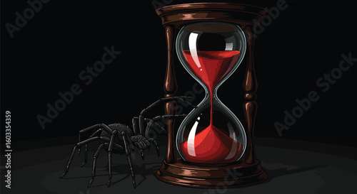 Spider with Red Sand Hourglass Illustration