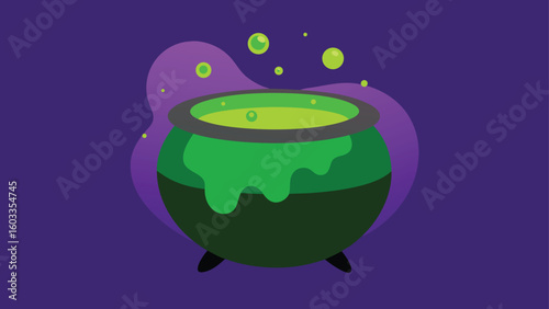 witch s cauldron with green potion  vector vector background