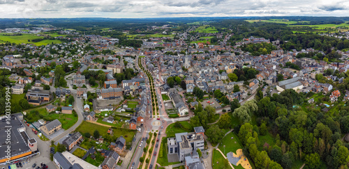 Aerial view of the city Marche-en-Famenne in Belgium on a cloudy afternoon in summer