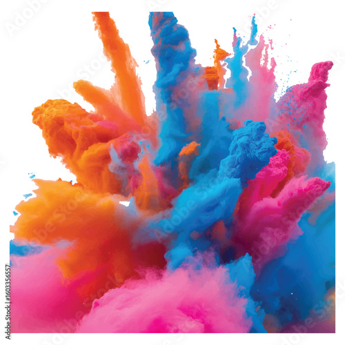 A vibrant explosion of orange blue and pink powder cloud