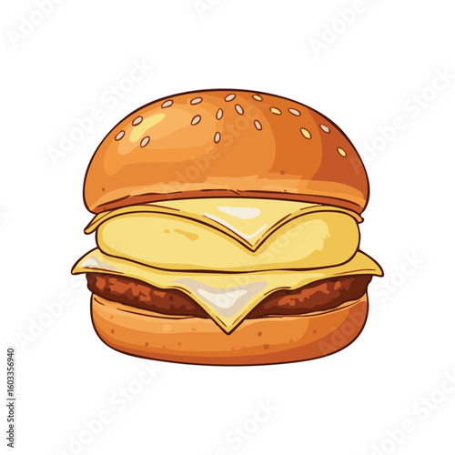 Stylized illustration of a double cheeseburger with a black background