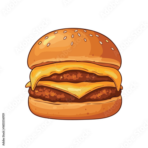 Delicious double cheeseburger with melted cheese and sesame seed bun