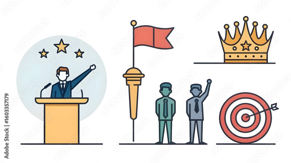 Naklejka premium Leadership, Success, and Achievement Icons